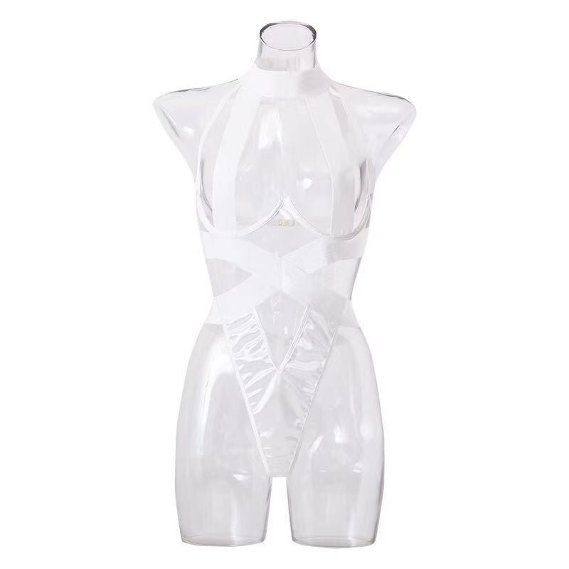 Neck-crossing, open-front, backless sexy bra top