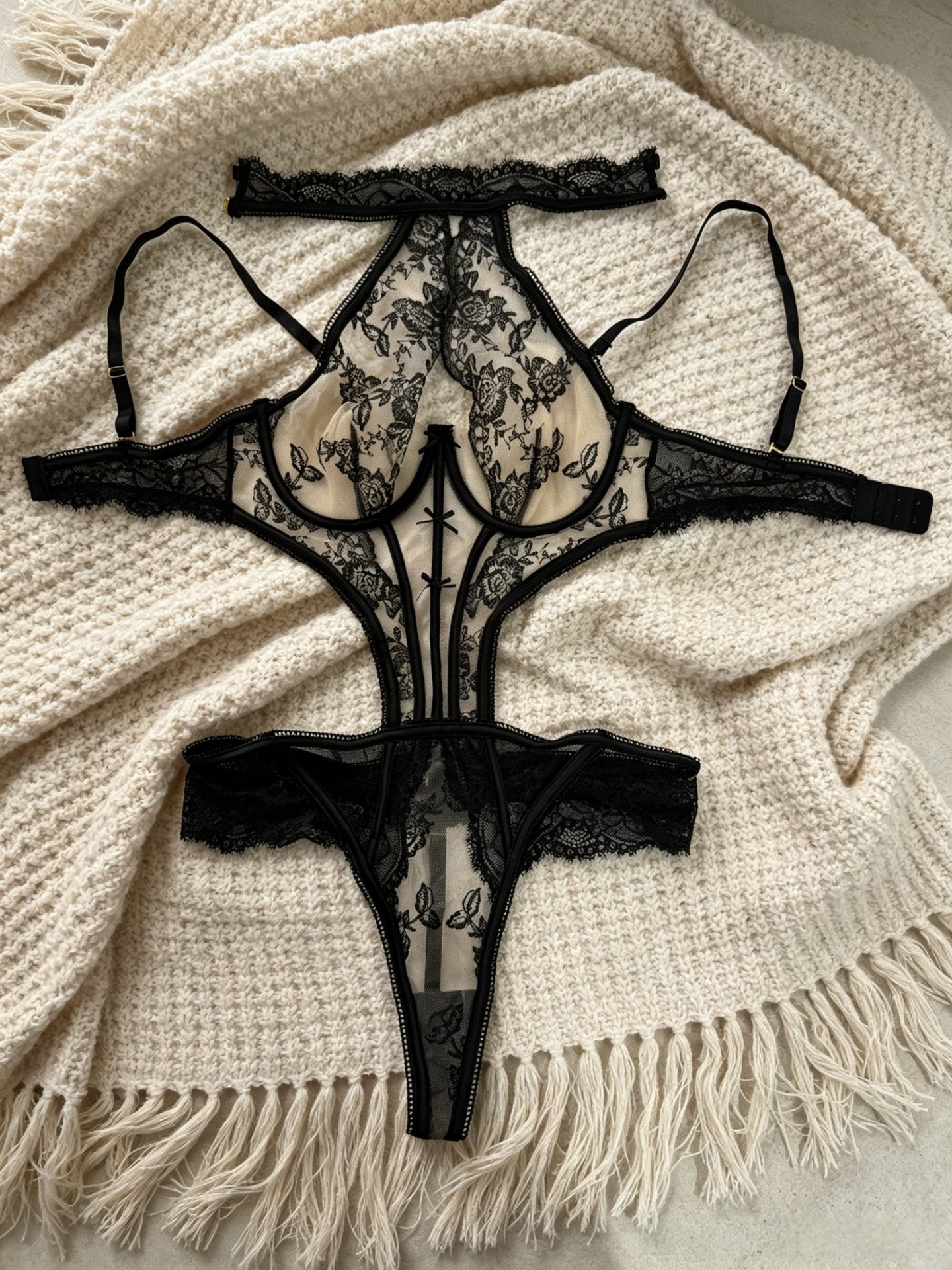 Embroidered Lace Push-Up Bodysuit