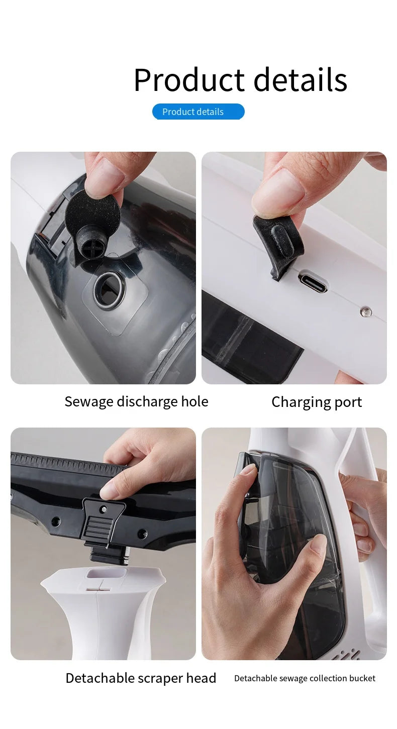 Multifunctional Electric Cordless Window Cleaner Machine White Cordless Rechargeable Automatic Portable Glass Cleaner Tools