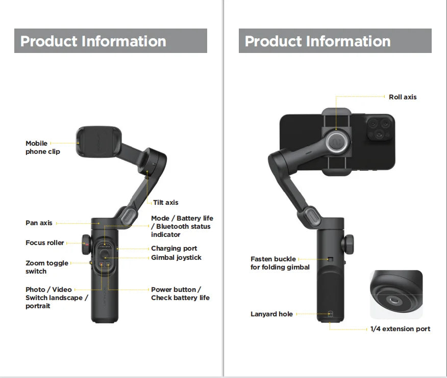 AOCHUAN 3-Axis Handheld Gimbal Stabilizer SmartXE for Smartphone for iPhone Android AI Face Tracking TikTok Vlog