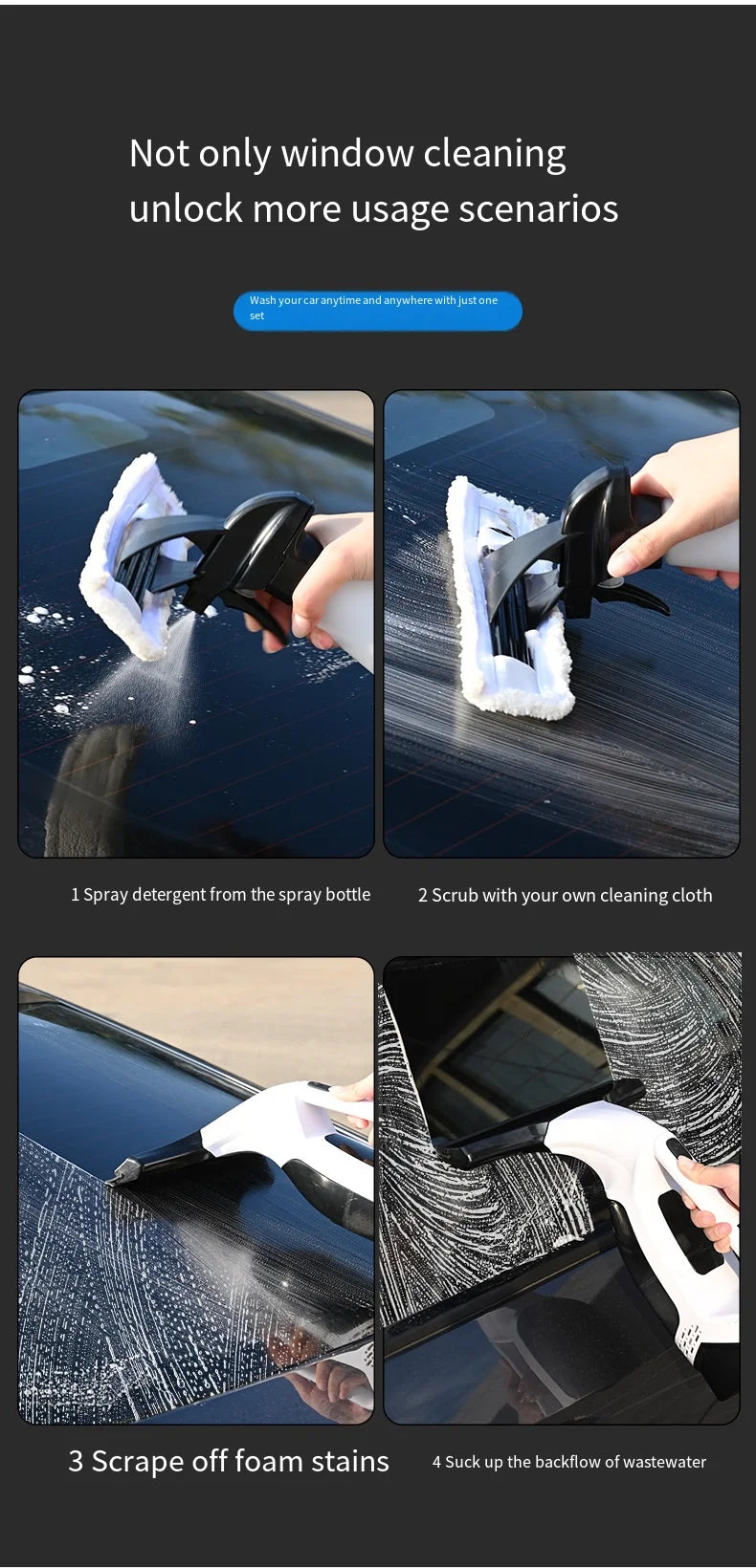 Multifunctional Electric Cordless Window Cleaner Machine White Cordless Rechargeable Automatic Portable Glass Cleaner Tools